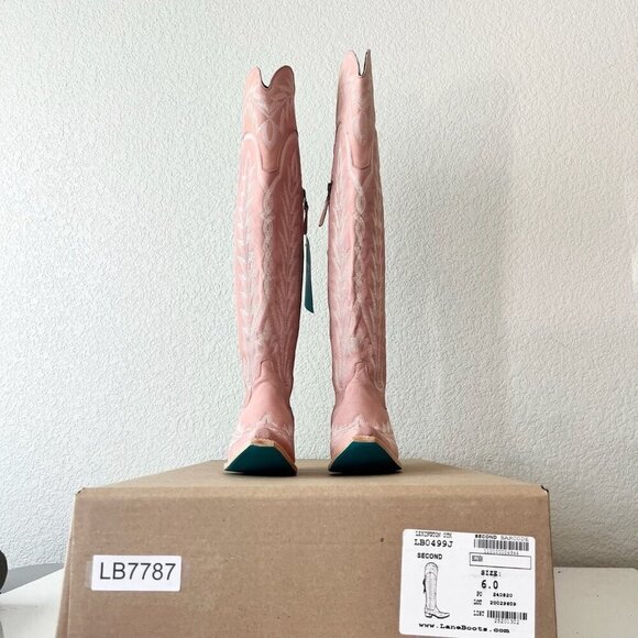 Lane LEXINGTON Over the Knee Womens Cowboy Boots 6 Pink Western Cowgirl Lace up - Picture 12 of 15